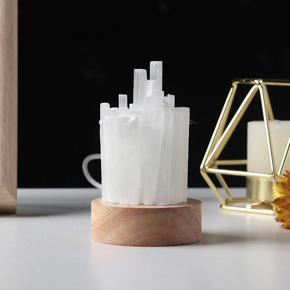 Lamp Natural Selenite for Colorful Nights - Choice of colors - Serenity Factory US