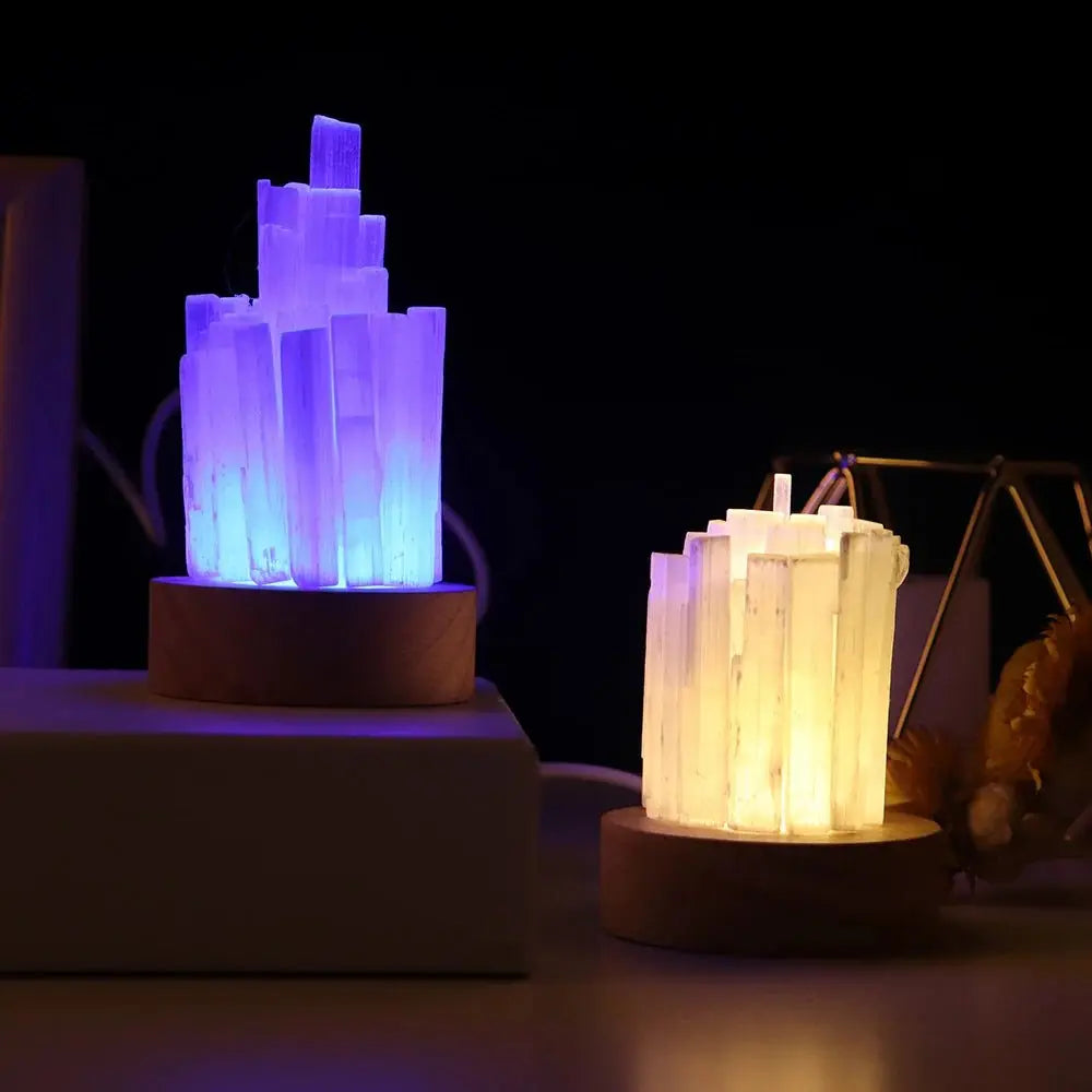 Lamp Natural Selenite for Colorful Nights - Choice of colors - Serenity Factory US