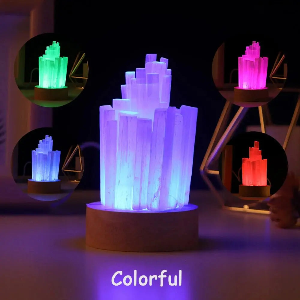 Lamp Natural Selenite for Colorful Nights - Choice of colors - Serenity Factory US