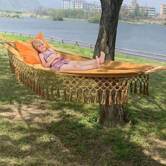Macramé Double Hammock with Wood Bars - 3 colors - Premium Comfort & Style - Serenity Factory