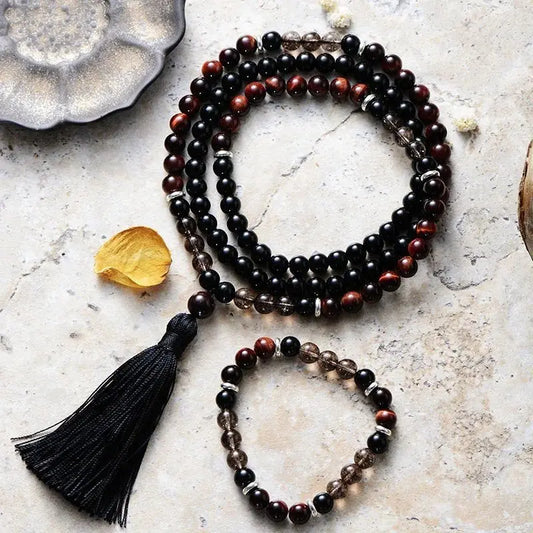 Mala Bracelet Set Black Onyx, Red Tiger Eye & Smoky Quartz or Bracelet only - Serenity Factory