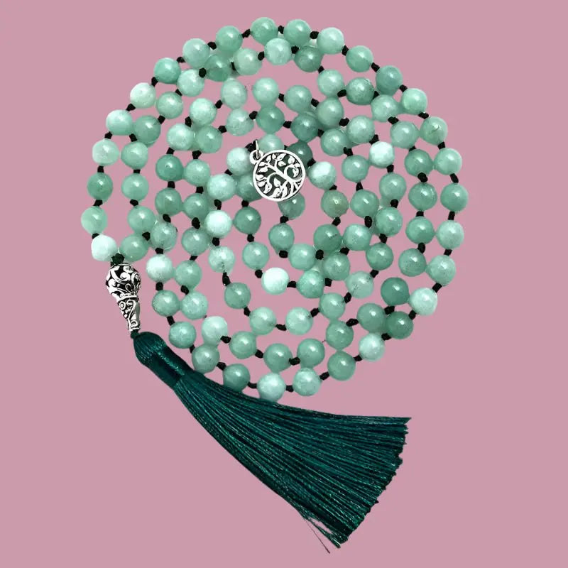 Mala Jade from Burma 108 - Bead Hand - Knotted Mala for Meditation & Blessings - Serenity Factory