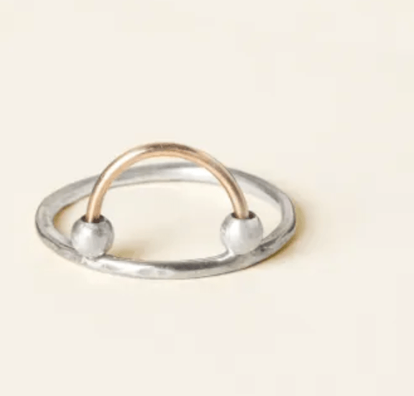 Arc Fidget Ring 14g Sterling Band With 14k Gold - Serenevi
