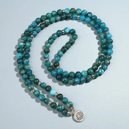 Blue Apatite 108 Mala – Handcrafted - Choice of charms - Serenevi