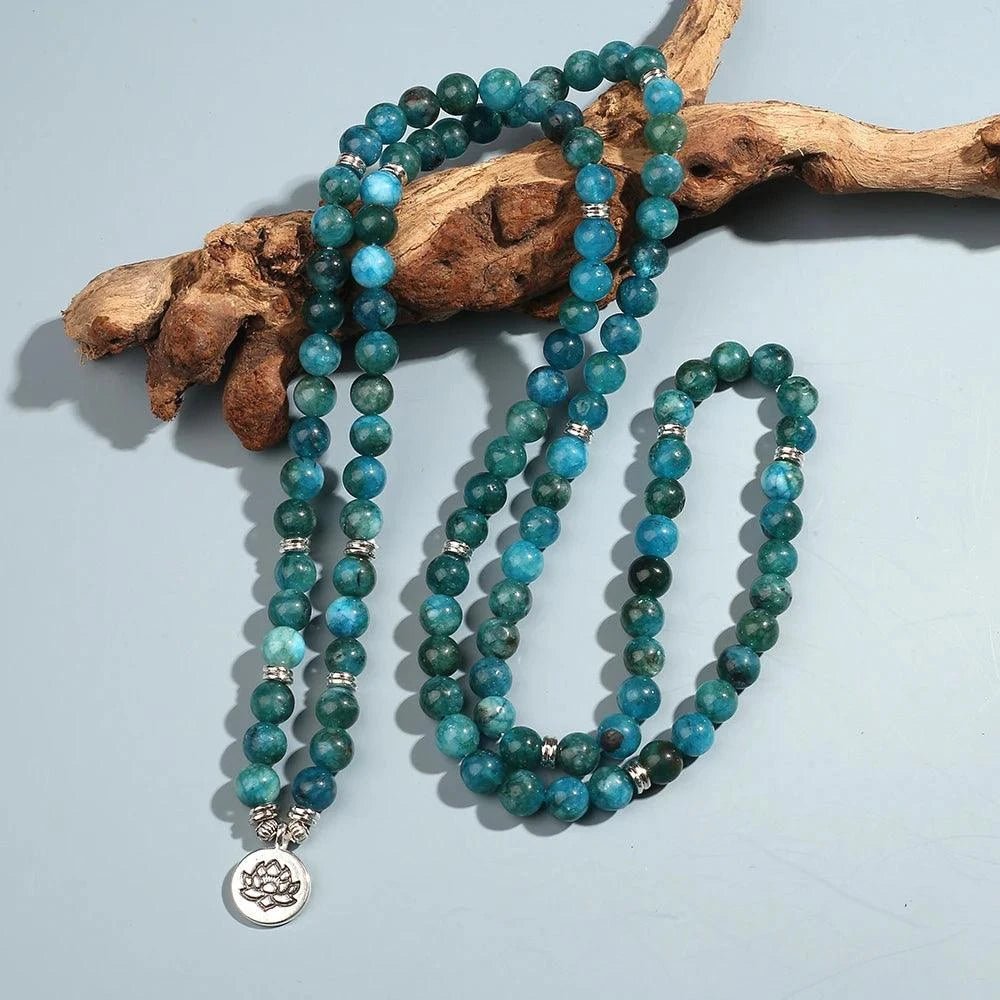 Blue Apatite 108 Mala – Handcrafted - Choice of charms - Serenevi