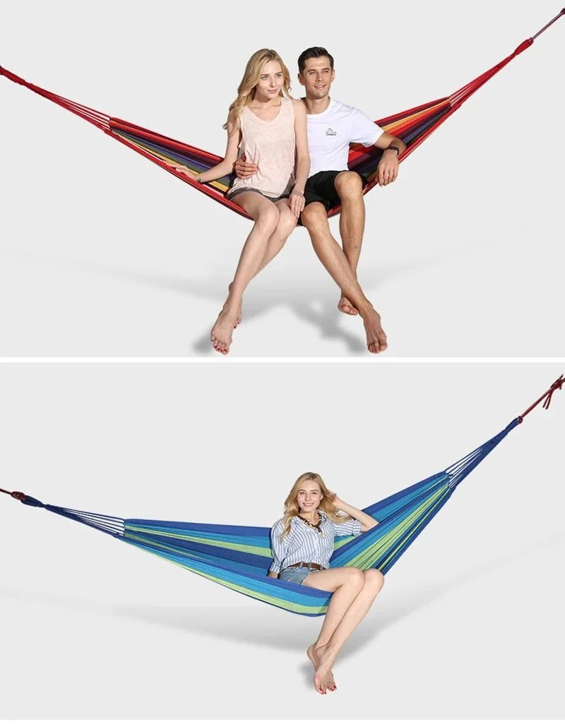 Canvas Hammock – Joyful Stripes and Grounded Stillness - Serenevi