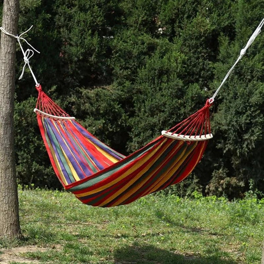 Canvas Hammock – Joyful Stripes and Grounded Stillness - Serenevi