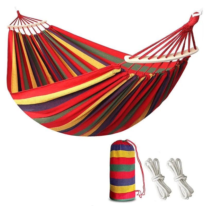 Canvas Hammock – Joyful Stripes and Grounded Stillness - Serenevi