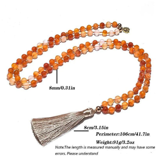 Carnelian Mala with Golden Lotus – 108 Knotted Beads for Strength & Vitality - Serenevi