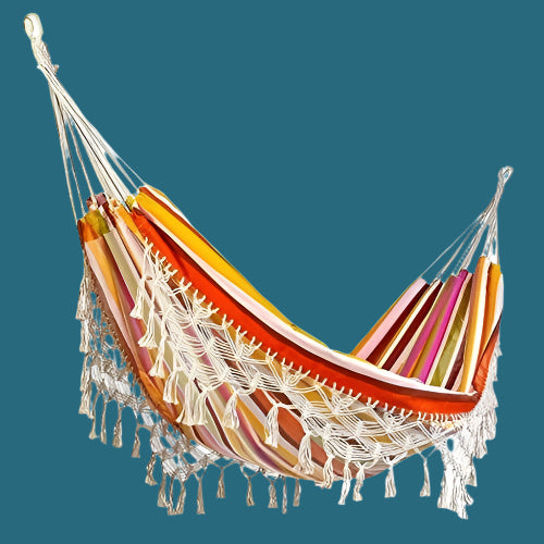 Double Boho Hammock - Large Brazilian Macrame Fringe - 286x140cm - Serenity Factory