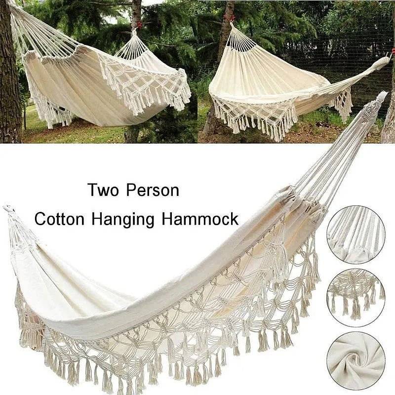Double Boho Hammock - Large Brazilian Macrame Fringe - 286x140cm - Serenity Factory