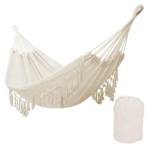 Double Boho Hammock - Large Brazilian Macrame Fringe - 286x140cm - Serenity Factory