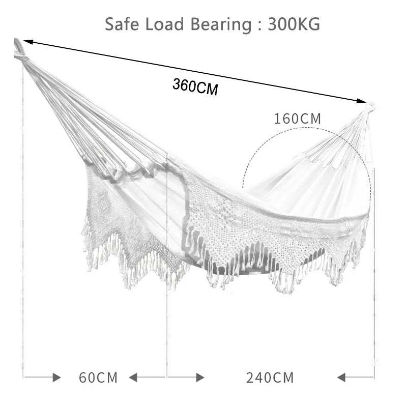 Extra - Large White Macramé Hammock Comfort - 300kg - Serenity Factory