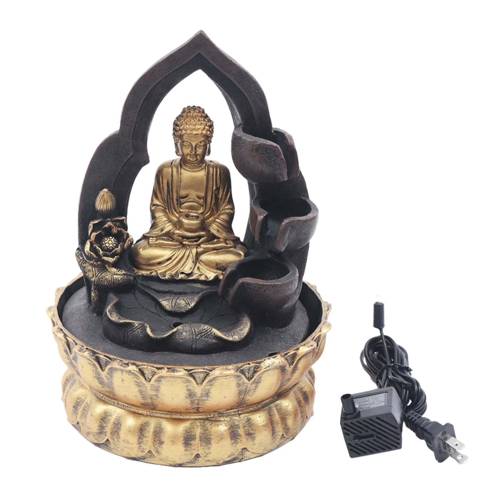 Gold/Black Buddha Fountain with LED Light ( 8.3'L x 8.3' Wx 11'H ) - Serenity Factory