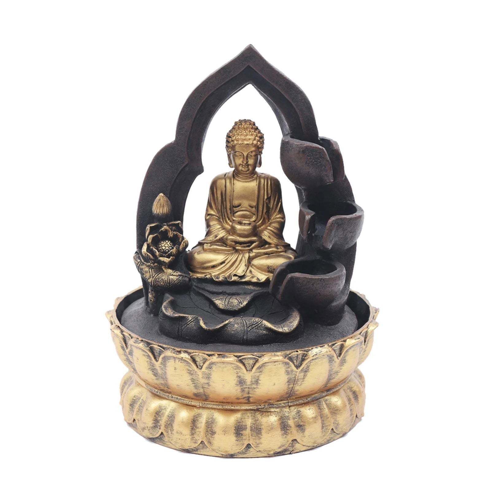 Gold/Black Buddha Fountain with LED Light ( 8.3'L x 8.3' Wx 11'H ) - Serenity Factory