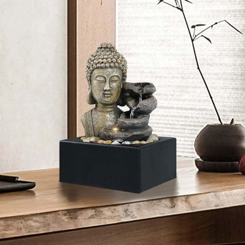 Gorgeous Buddha Head Fountain 4 - tier waterfall - Tabletop - Serenity Factory