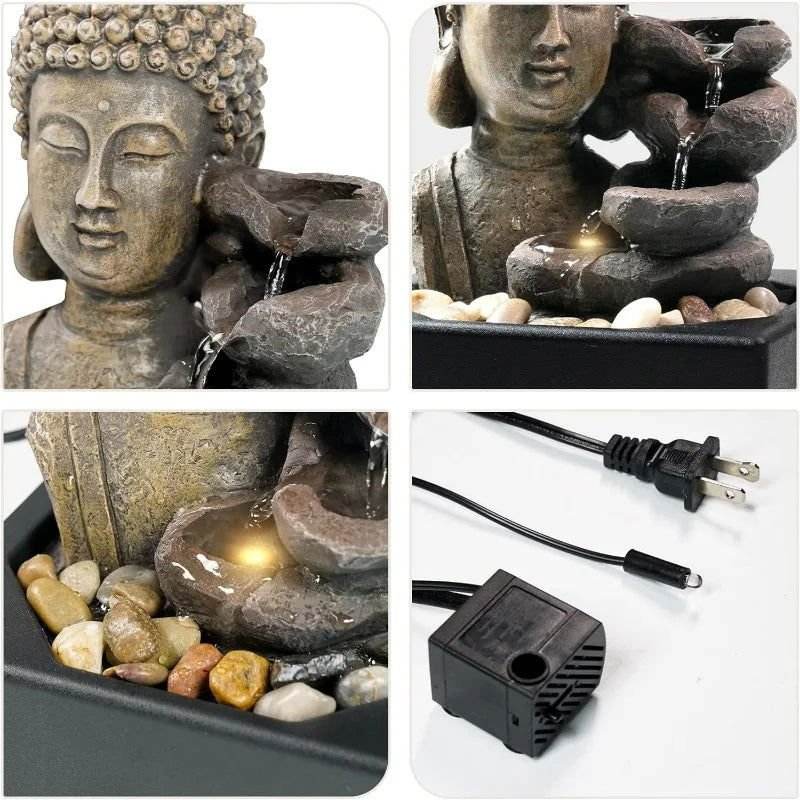 Gorgeous Buddha Head Fountain 4 - tier waterfall - Tabletop - Serenity Factory