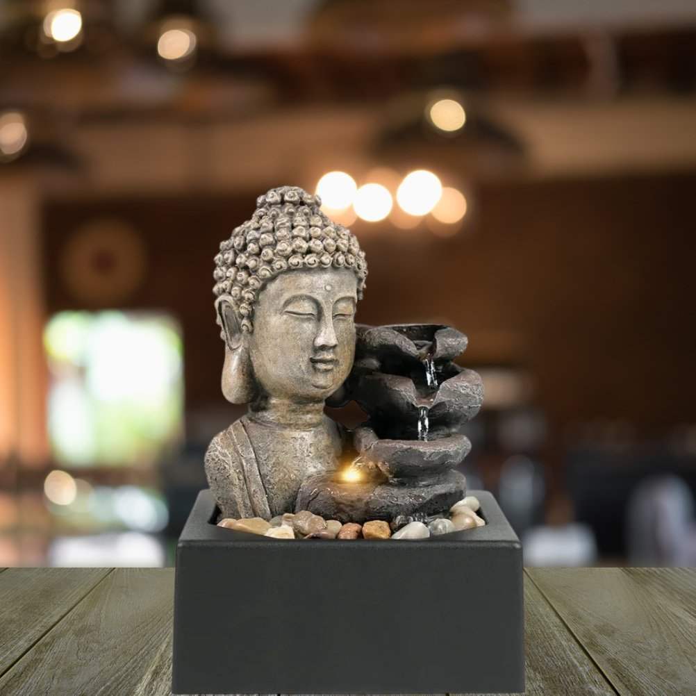Gorgeous Buddha Head Fountain 4 - tier waterfall - Tabletop - Serenity Factory
