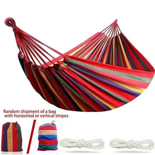 Hammock Single 330lbs capacity - Thick Canvas, Bright Red Stripes - Serenity Factory