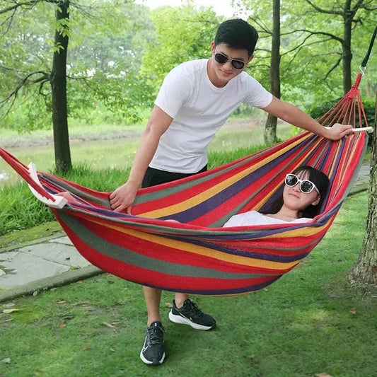 Hammock Single 330lbs capacity - Thick Canvas, Bright Red Stripes - Serenity Factory