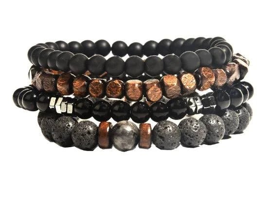 Hematite and Volcanic Rock Bead Bracelet - Serenevi