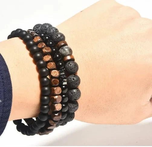 Hematite and Volcanic Rock Bead Bracelet - Serenevi