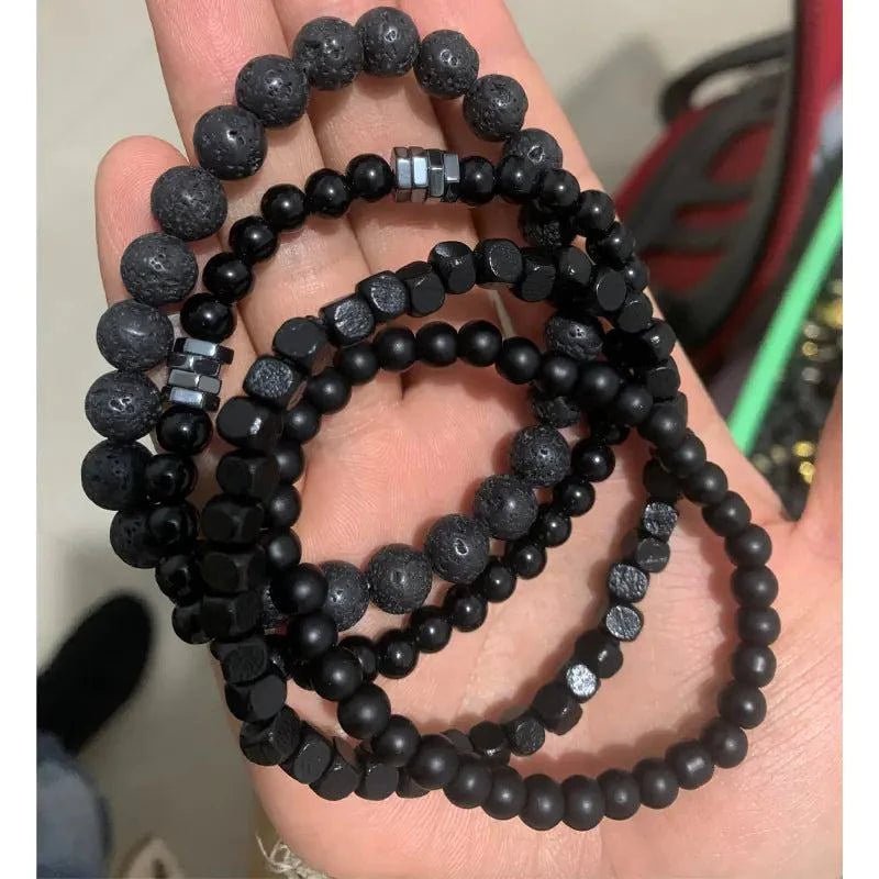 Hematite and Volcanic Rock Bead Bracelet - Serenevi