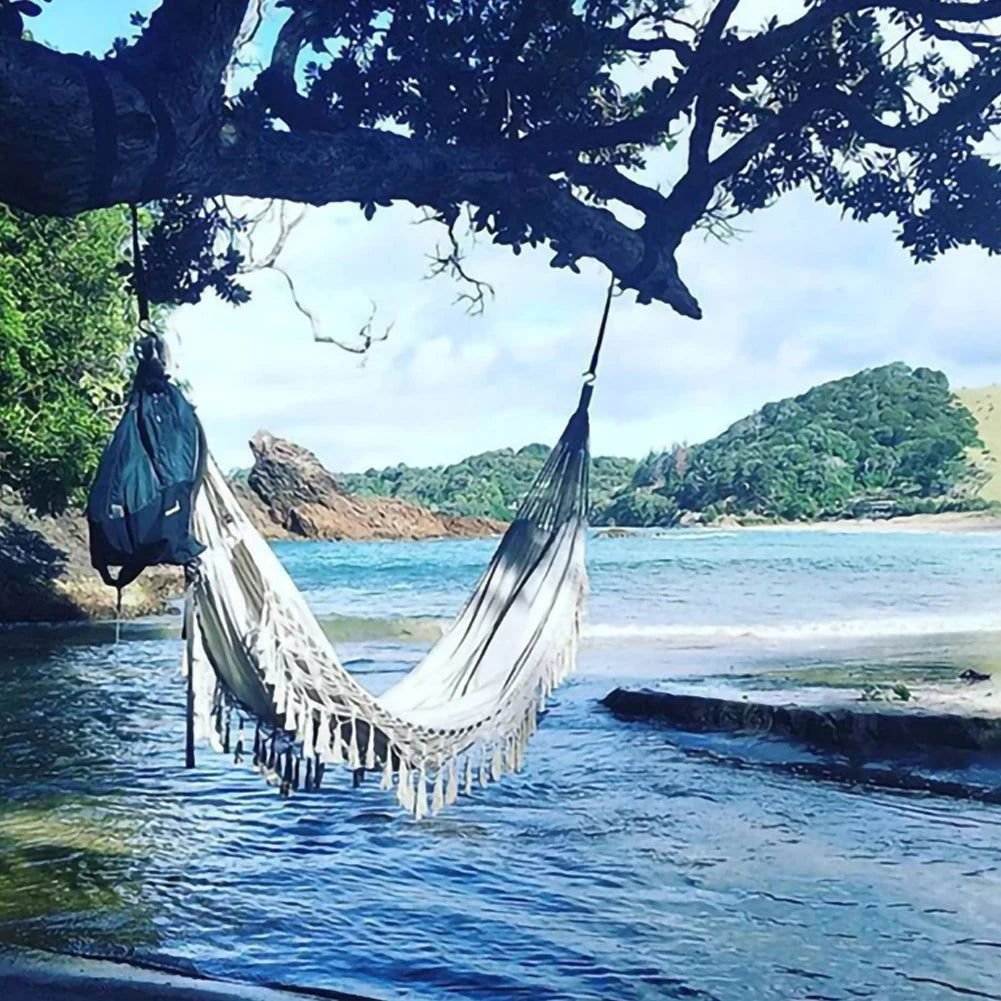 Large Hammock Boho 2 Persons  Macrame Fringe 550 lbs - Serenity Factory