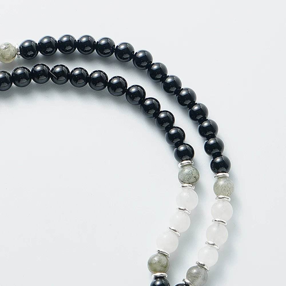 Mala Black Onyx, White Jade & Labradorite, 108 - Bead Mala or Mala & Bracelet Set - Serenity Factory