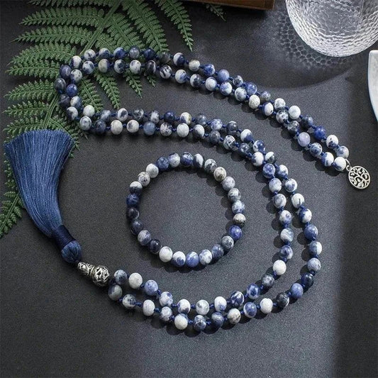 Mala Knotted 108 Blue Sodalite Beads. Mala only or Bracelet Set - Serenevi