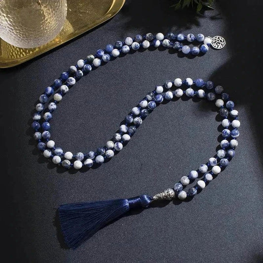 Mala Knotted 108 Blue Sodalite Beads. Mala only or Bracelet Set - Serenevi