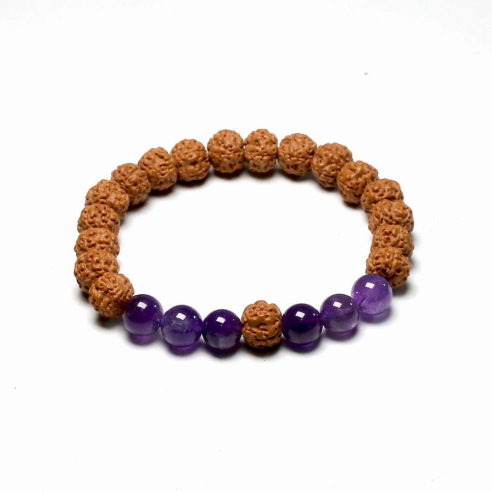 Natural Rudraksha 108 mala Knotted Amethyst - Mala, Bracelet or Set - Serenity Factory US