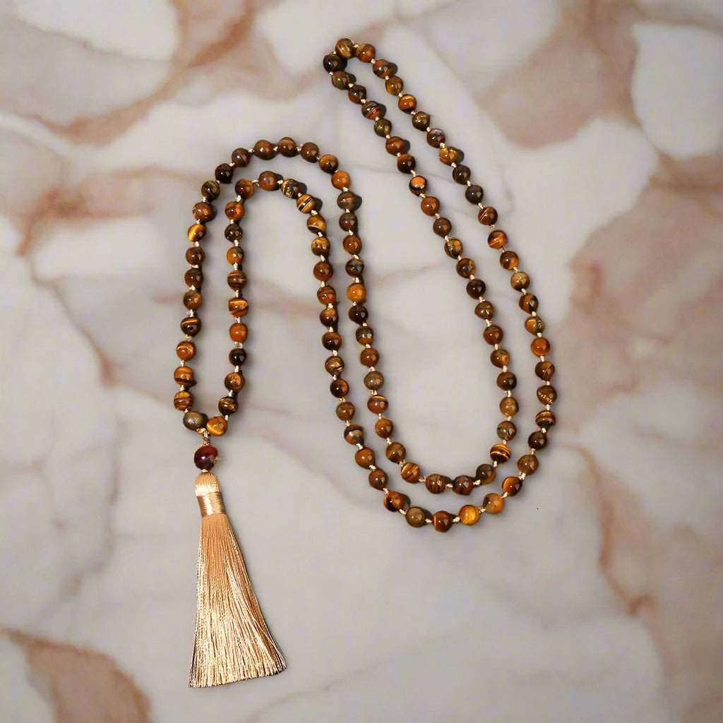 Natural Tiger Eye Bead Knotted Mala - Serenity Factory - Serenity Factory
