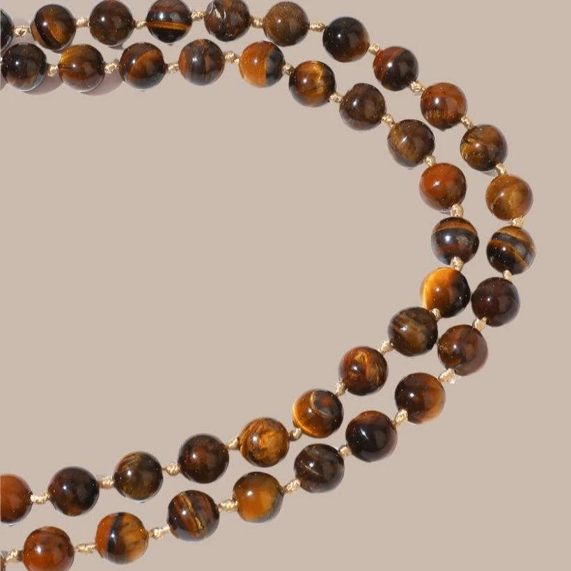 Natural Tiger Eye Bead Knotted Mala - Serenity Factory - Serenity Factory