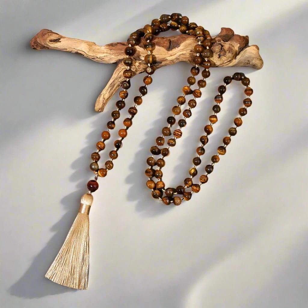Natural Tiger Eye Bead Knotted Mala - Serenity Factory - Serenity Factory