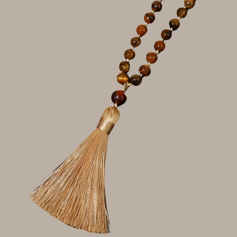 Natural Tiger Eye Bead Knotted Mala - Serenity Factory - Serenity Factory