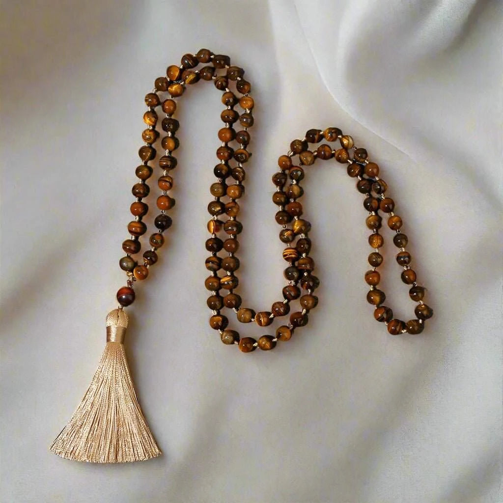 Natural Tiger Eye Bead Knotted Mala - Serenity Factory - Serenity Factory