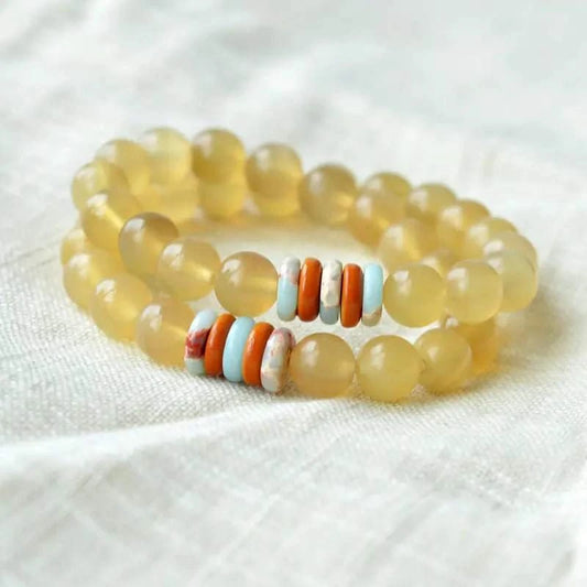 Old Sheep Horn Buddha Bead Bracelet - Serenevi