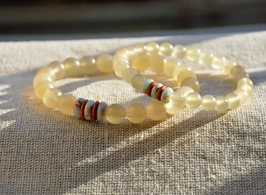 Old Sheep Horn Buddha Bead Bracelet - Serenevi
