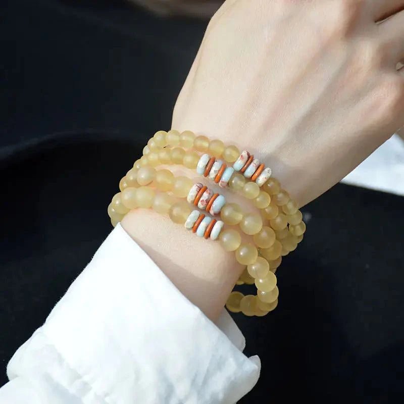 Old Sheep Horn Buddha Bead Bracelet - Serenevi
