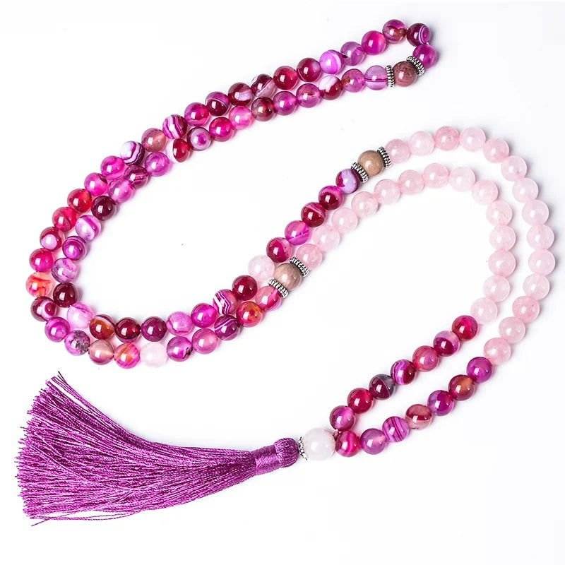 Pretty in Pink Mala & Bracelet Set - Pink Agate, Rose Quartz & Rhodonite - Serenity Factory