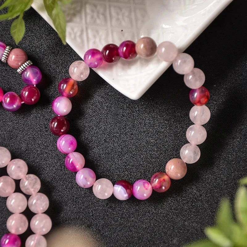 Pretty in Pink Mala & Bracelet Set - Pink Agate, Rose Quartz & Rhodonite - Serenity Factory