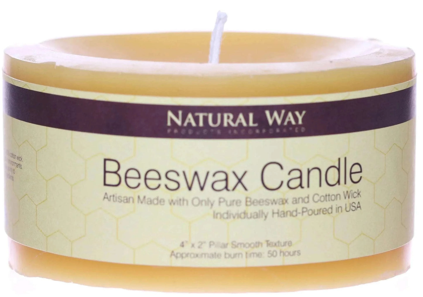 Pure beeswax candle with cotton wick, hand-poured, eco-friendly, 15-hour burn time.