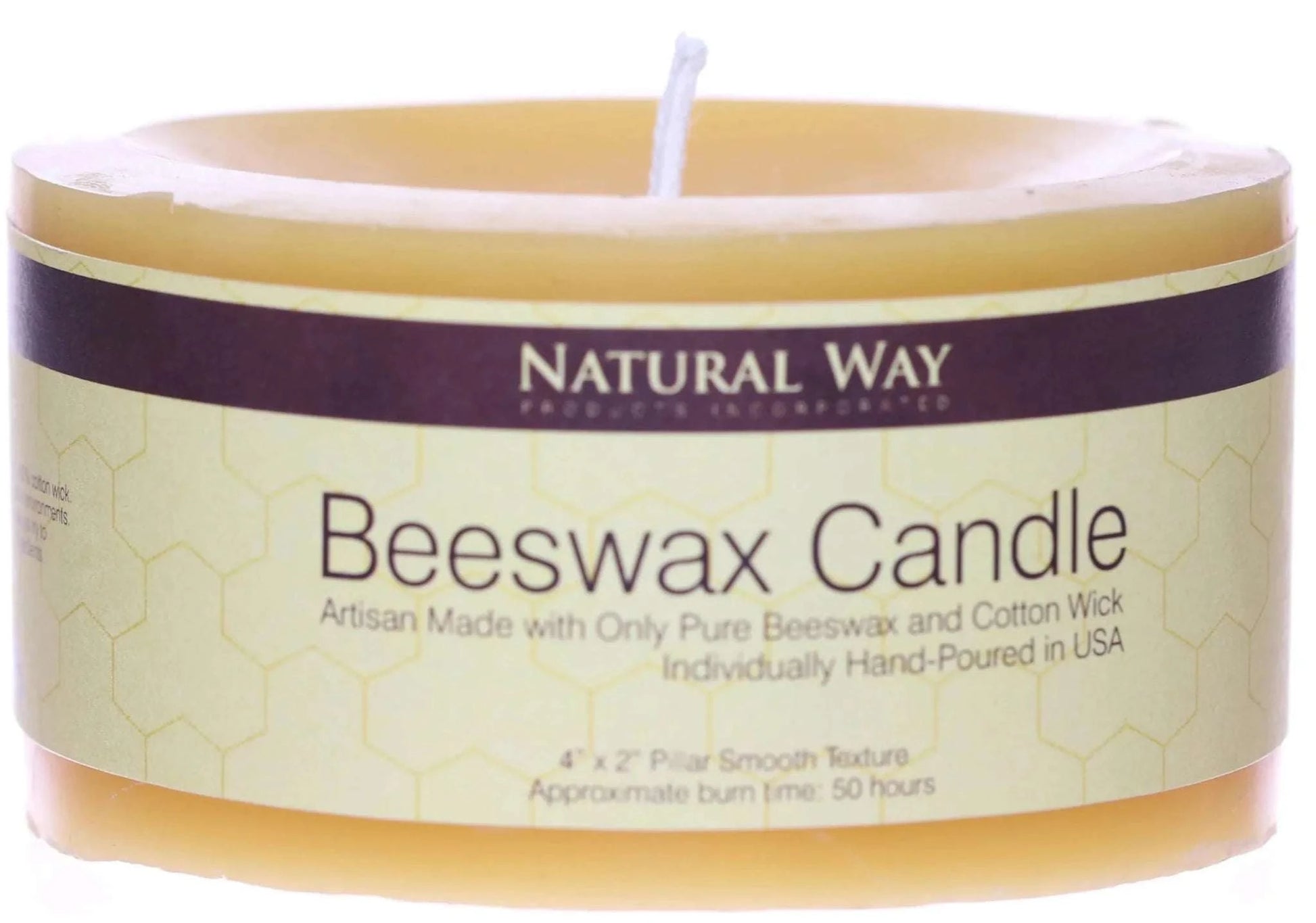 Pure beeswax candle with cotton wick, hand-poured, eco-friendly, 15-hour burn time.