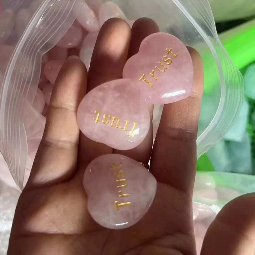 Rose Quartz Heart with Engraved Word – A Beautiful Message of Love - Serenity Factory