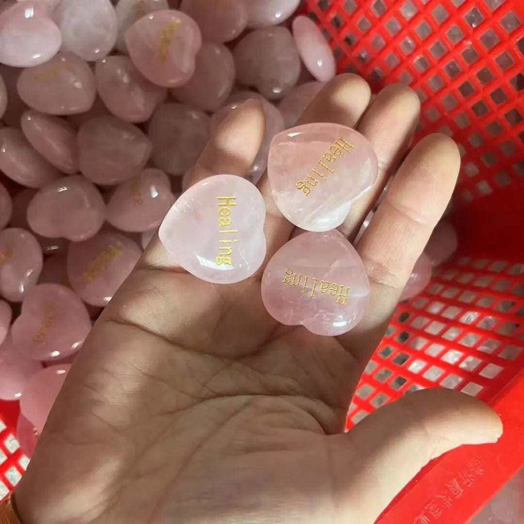Rose Quartz Heart with Engraved Word – A Beautiful Message of Love - Serenity Factory