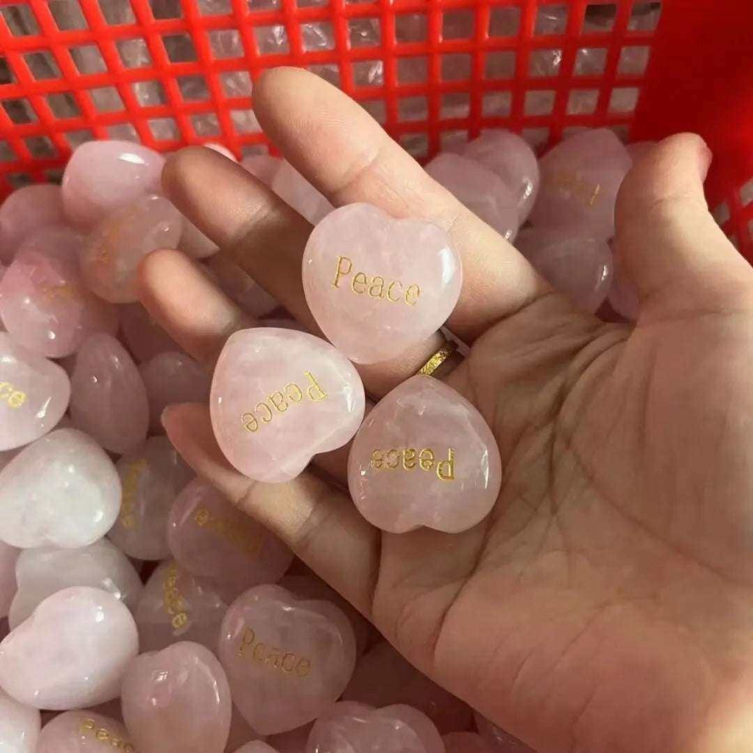 Rose Quartz Heart with Engraved Word – A Beautiful Message of Love - Serenity Factory