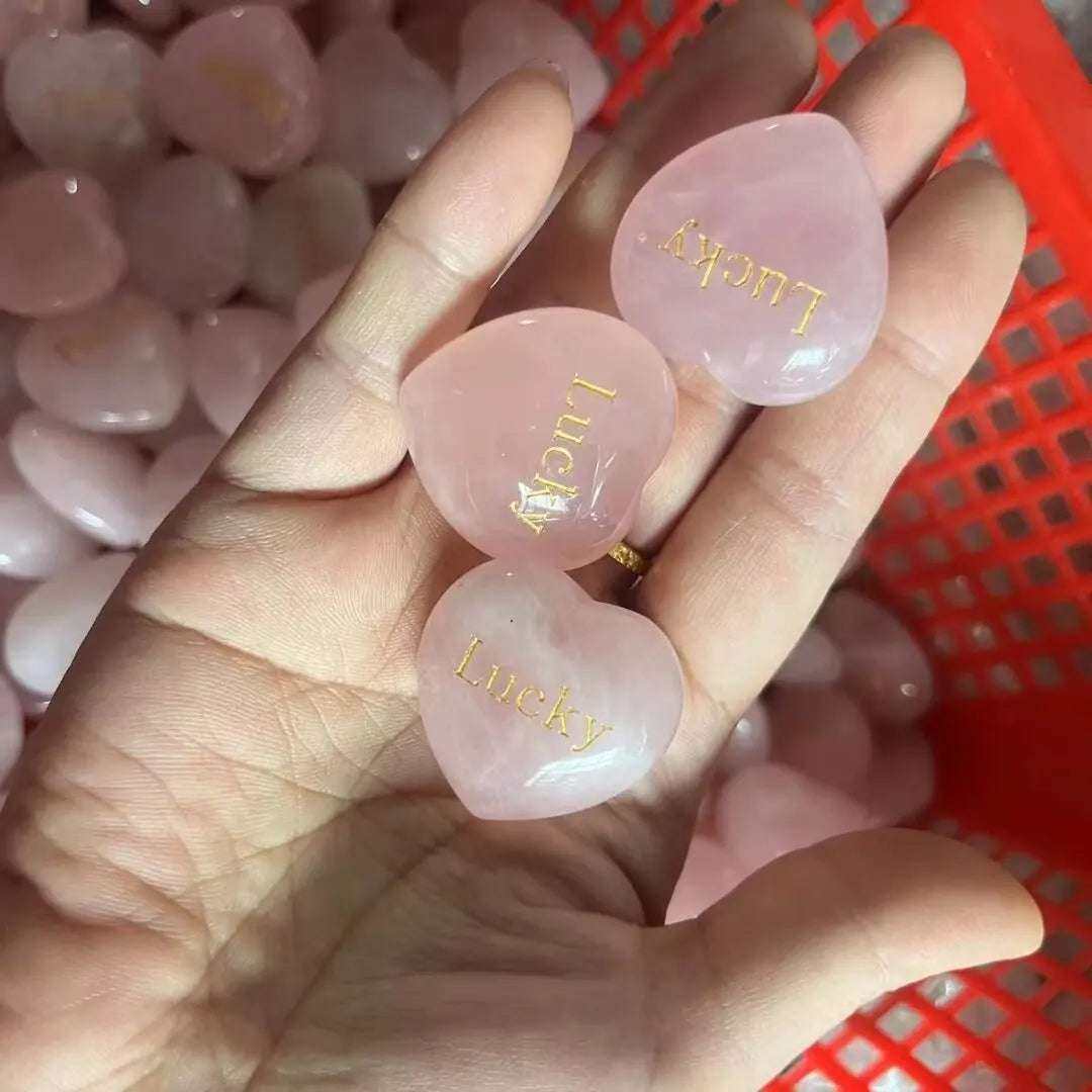 Rose Quartz Heart with Engraved Word – A Beautiful Message of Love - Serenity Factory