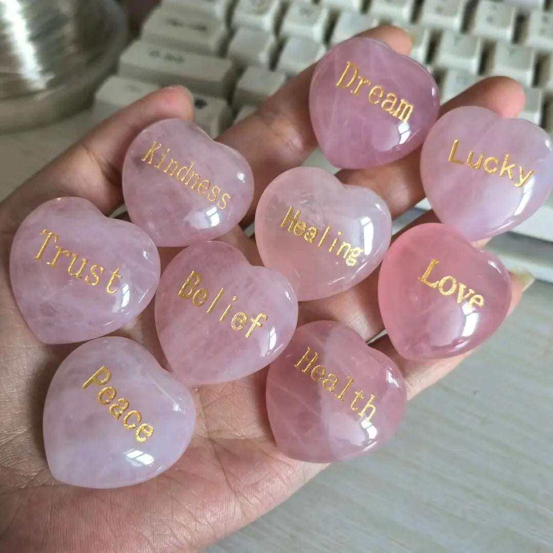 Rose Quartz Heart with Engraved Word – A Beautiful Message of Love - Serenity Factory