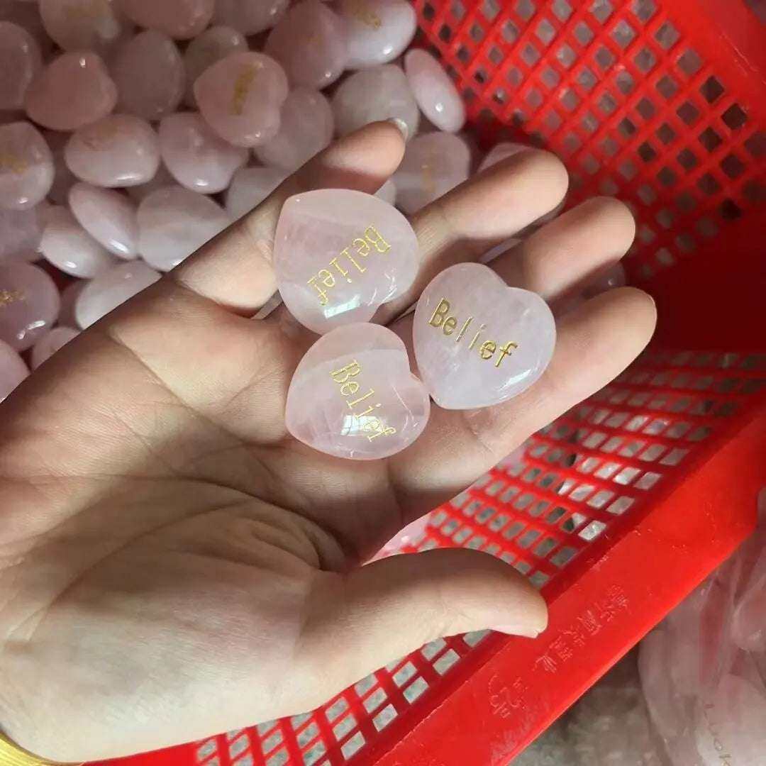 Rose Quartz Heart with Engraved Word – A Beautiful Message of Love - Serenity Factory